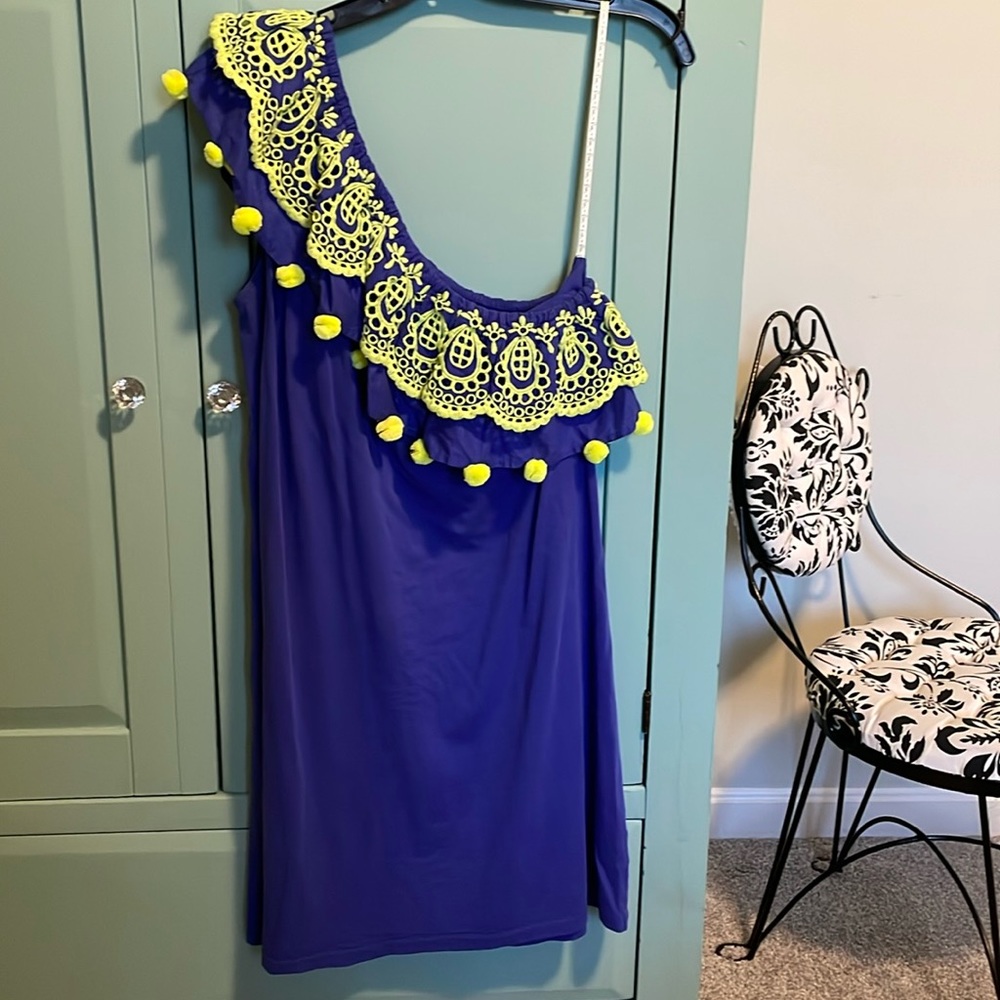 Lilly Pulitzer Summer Dress, blue and yellow one shoulder